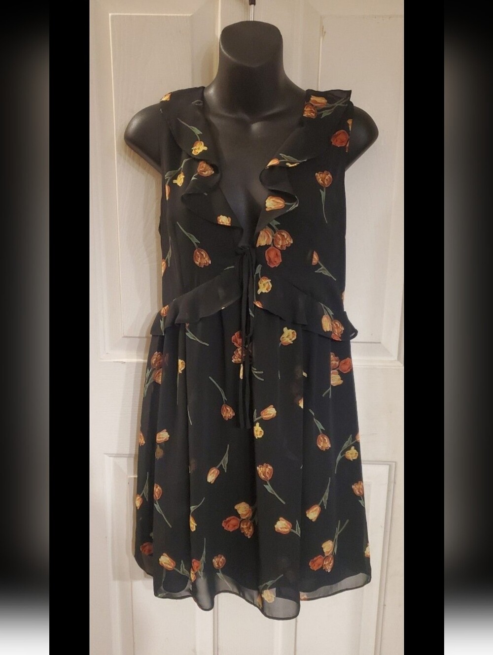Lumiere Black Mini Dress with Orange and Yellow Floral Print